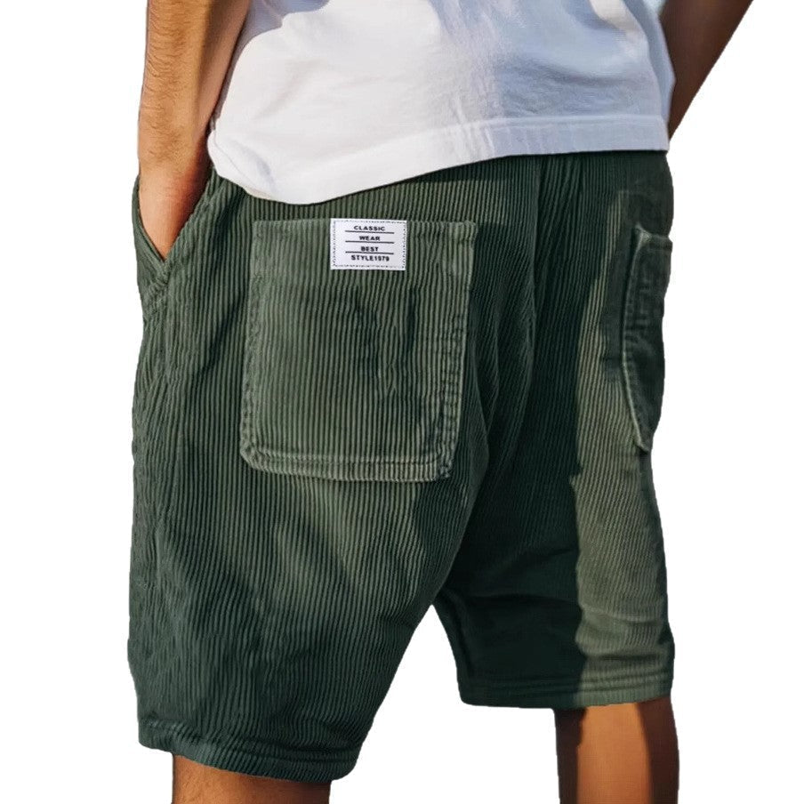 Short Homme Velours Côtelé Poches Plaquées Taille Élastique
