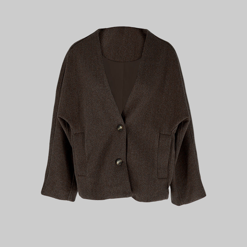 Manteau Femme Chic Col en V Boutons Noir