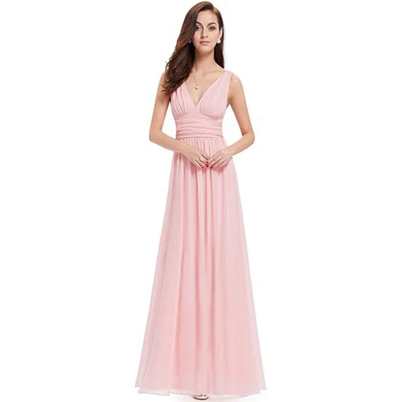 Robe De Soirée Maxi Sans Manches Pour Femme | Col En V