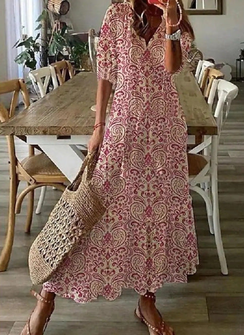 Robe Longue Féminine Élégante avec Décolleté et Fines Broderies