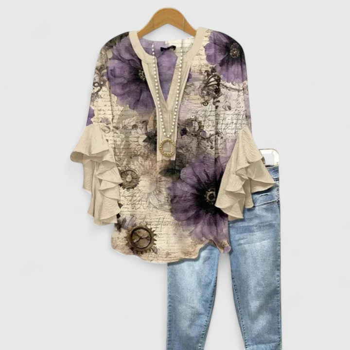 Blouse Femme Coton Imprimé Floral Manches Volantées
