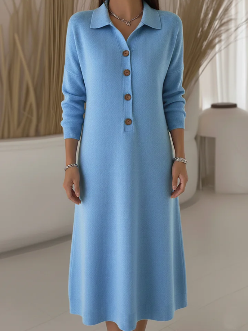 Robe Longue Femme Fluide Boutons Col Chemise Manches Longues