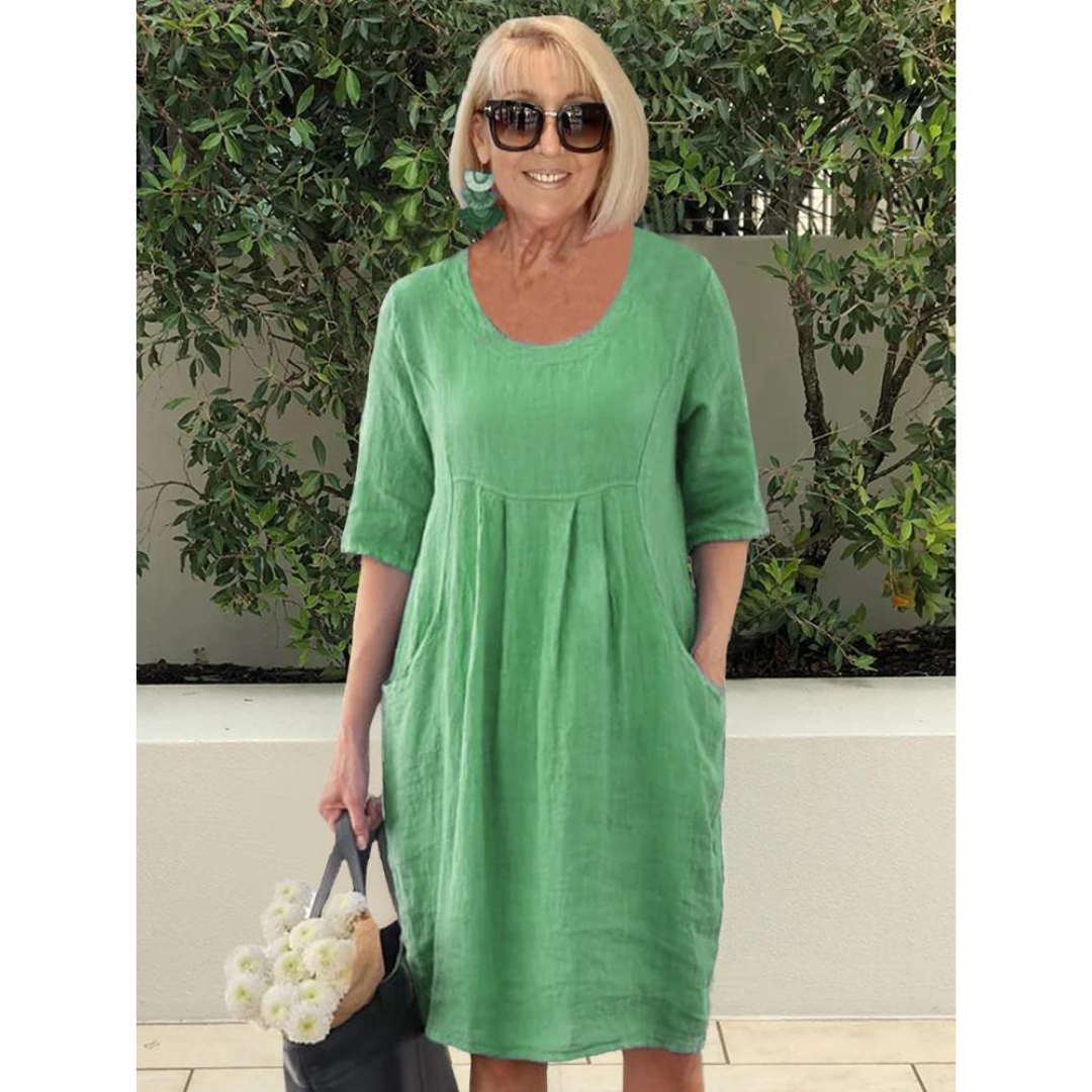 Robe Femme Lin Gris Clair Élégante Décontractée