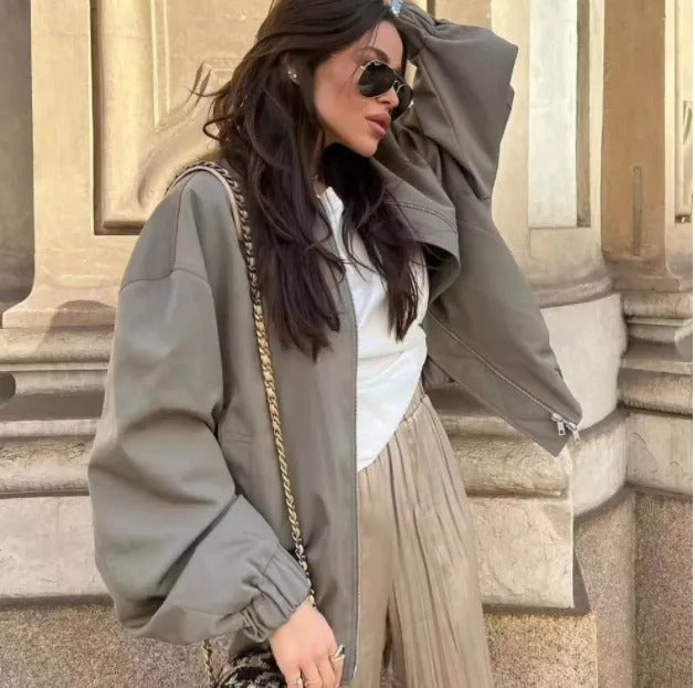 Bomber Femme Coupe Ample Fermeture Zippée Style Oversize