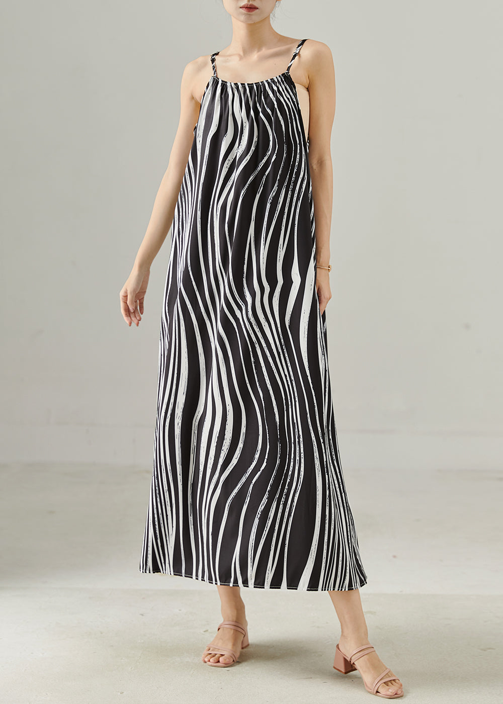 Été Robe en soie légère à rayures noires - EasyApparels