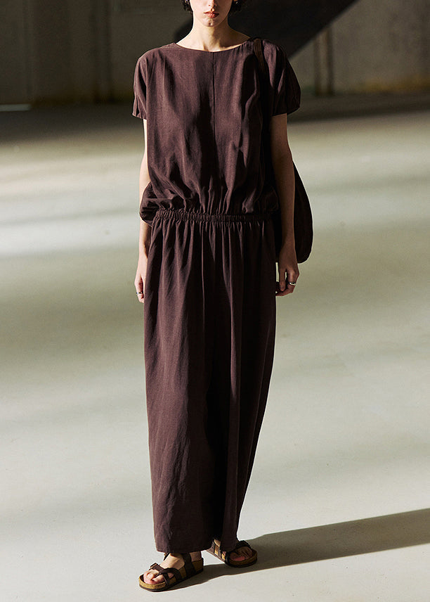 Robe d'été en lin léger couleur moka naturel - EasyApparels