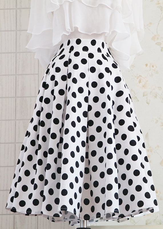High Waist White Polka Dot Flowy Skirt - EasyApparels