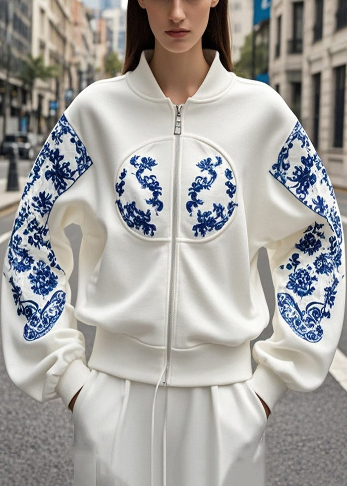 Manteau en coton grand volume imprimé écru pour automne - EasyApparels