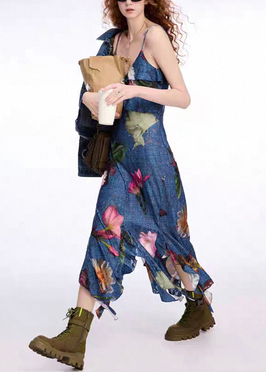 Robe jean décontractée sans manches col V - EasyApparels