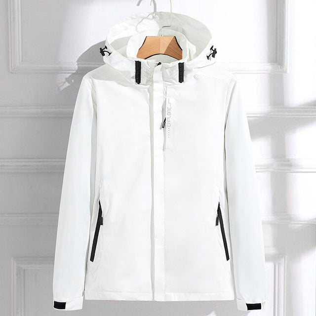 Veste Imperméable Féminine à Capuche avec Poches Zippées