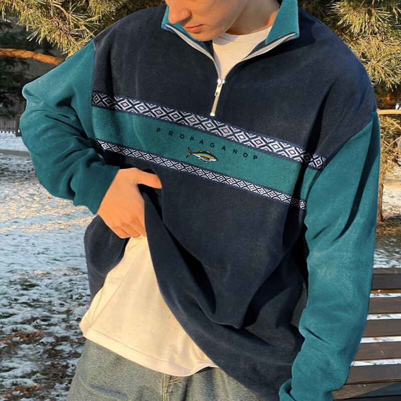 Pull Homme Sweat Fleece Doux Coupe Demi-Zip