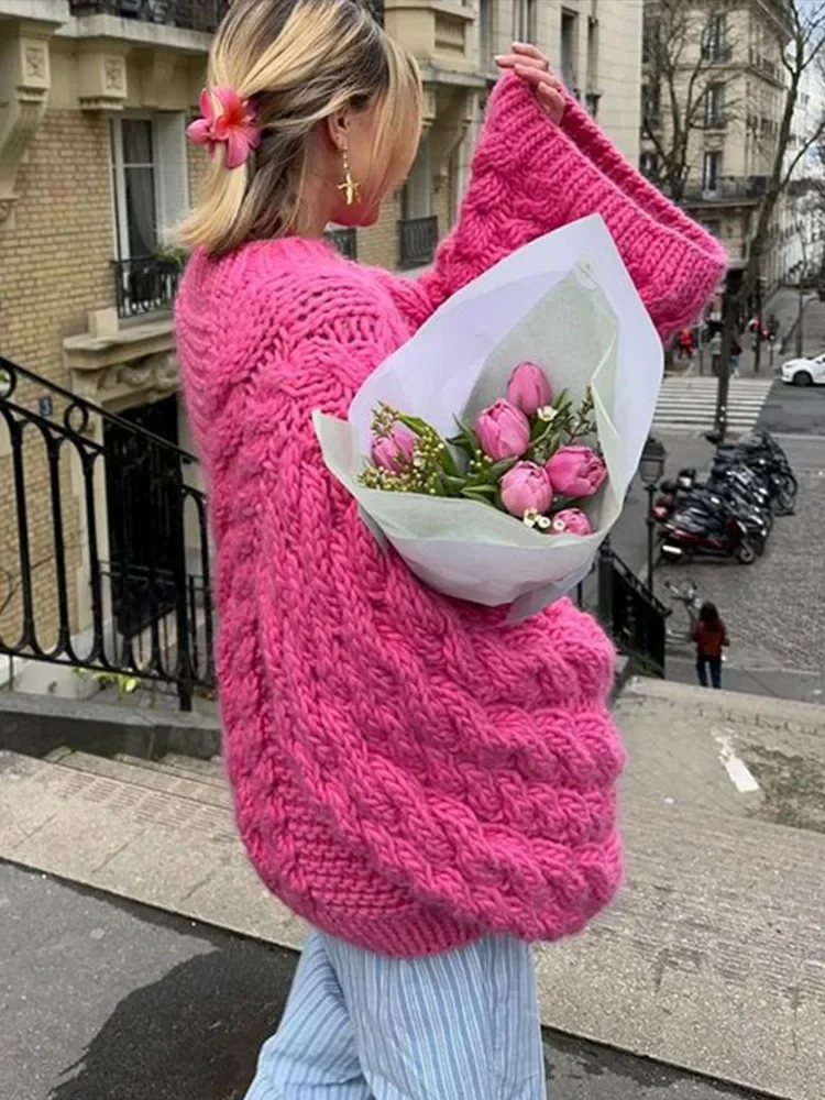 Pull en maille torsadée marron femme