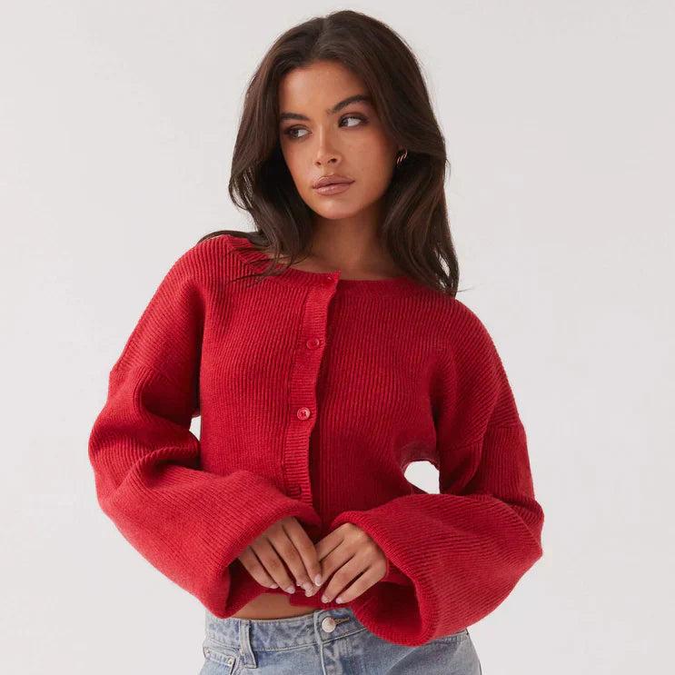 Cardigan Femme Col Rond Boutons Décontracté - PanierRoyale