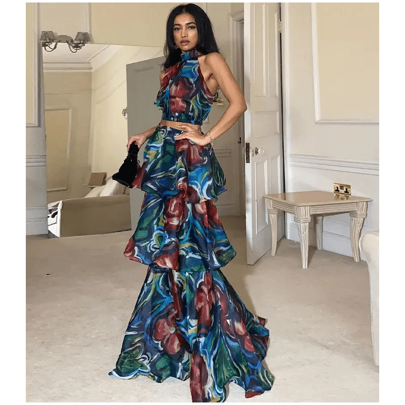 Robe Été Femme Florale Dos Nu avec Volants