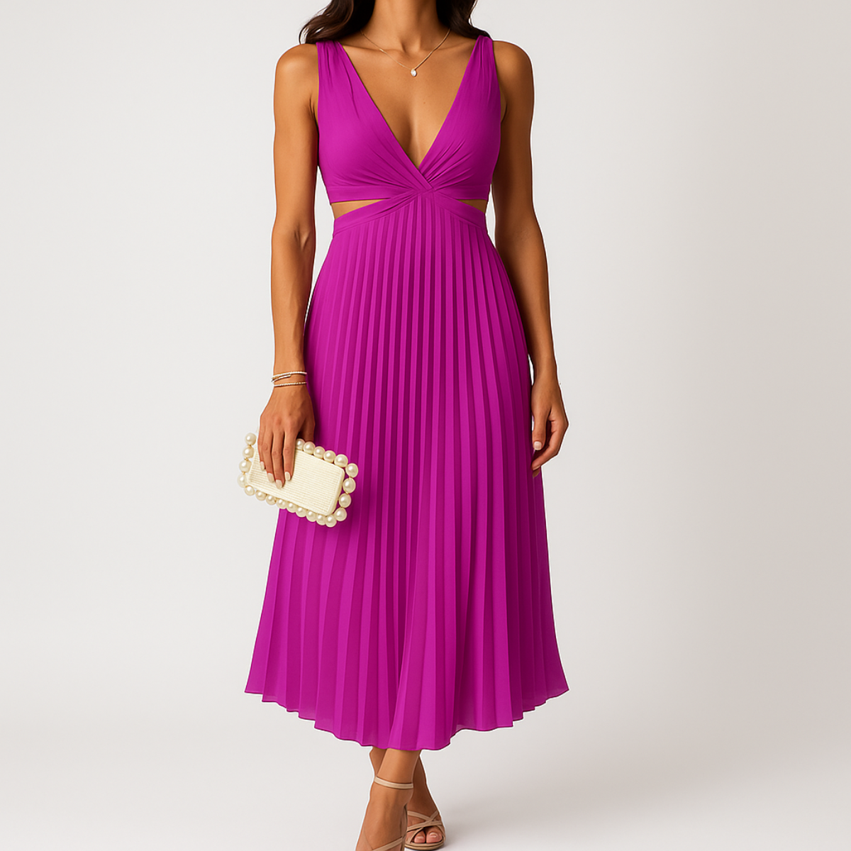 Robe Élégante en Soie Plissée Noir