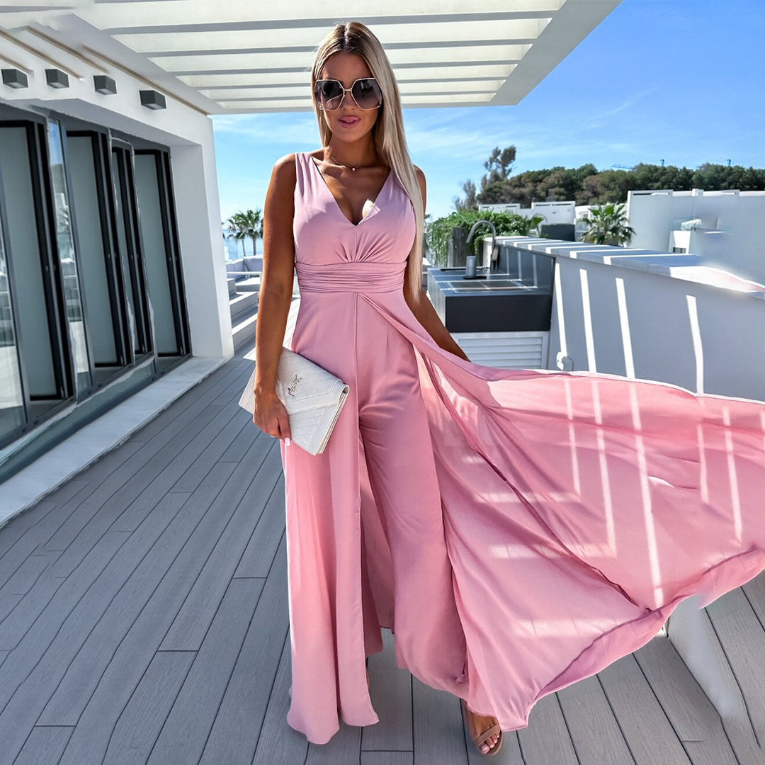 Robe Femme Élégante Col V Jambes Évasées