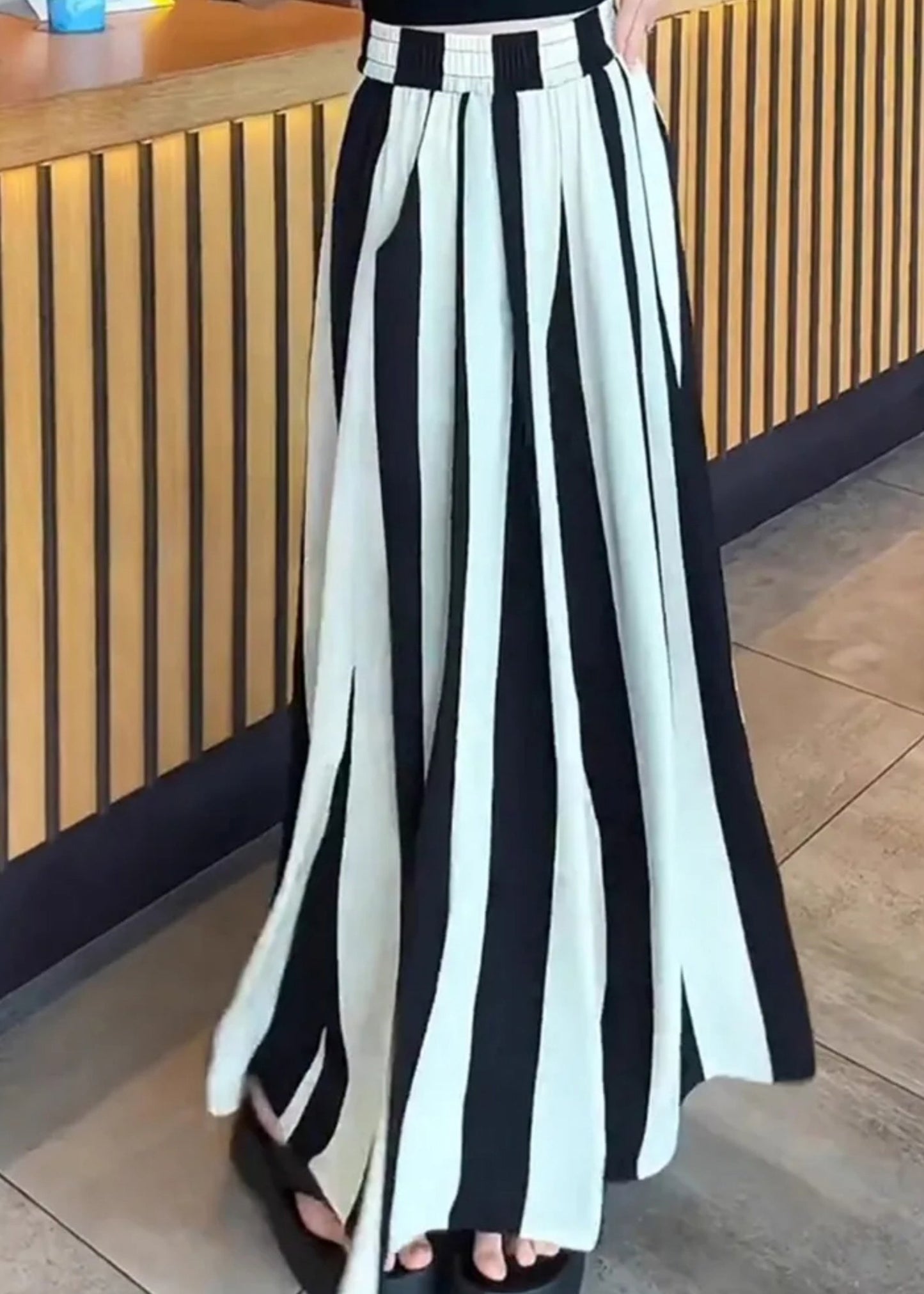 Pantalon ample rayé noir et blanc taille plus - EasyApparels