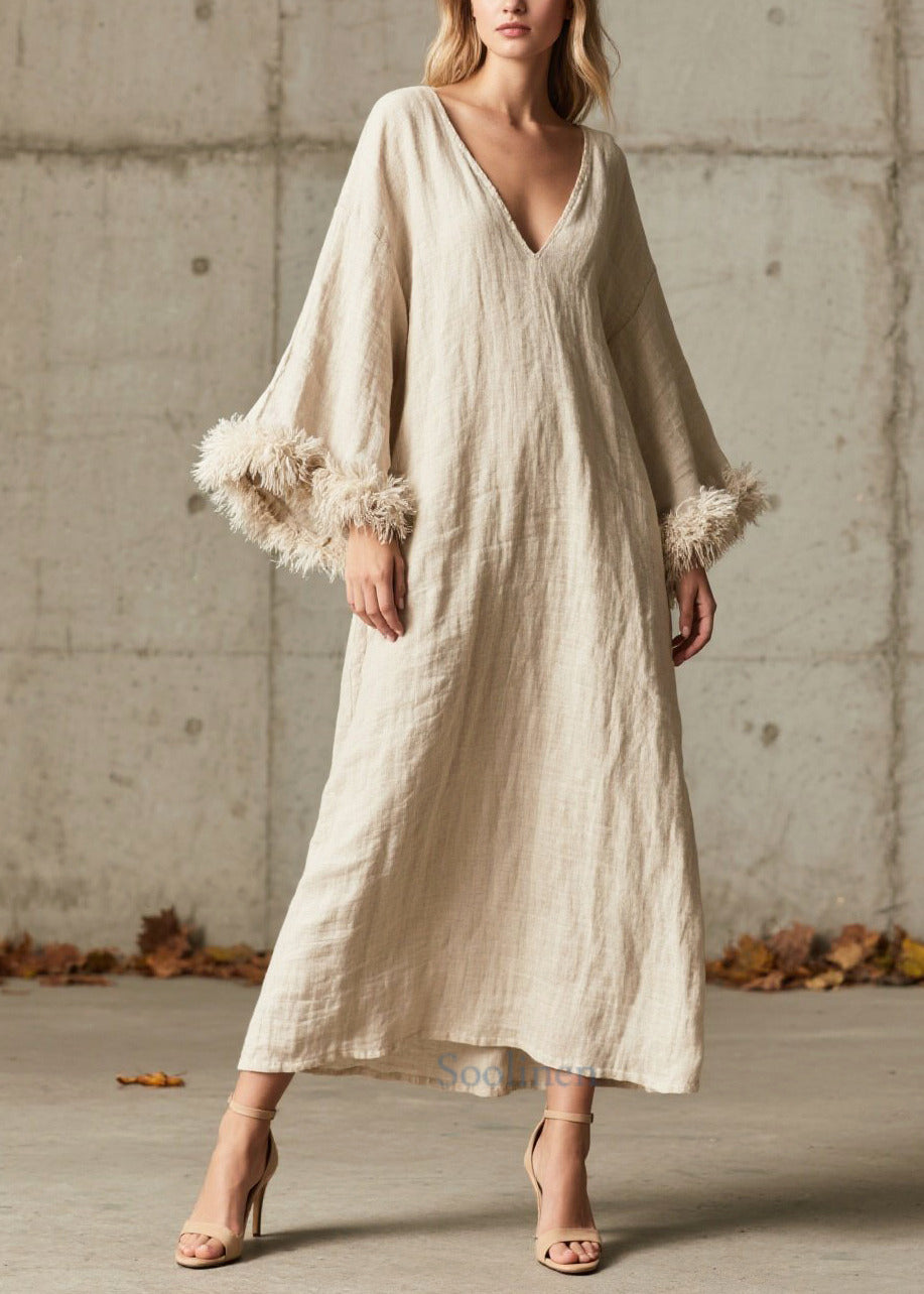Gros Robe blanc en fausse fourrure avec col V - EasyApparels