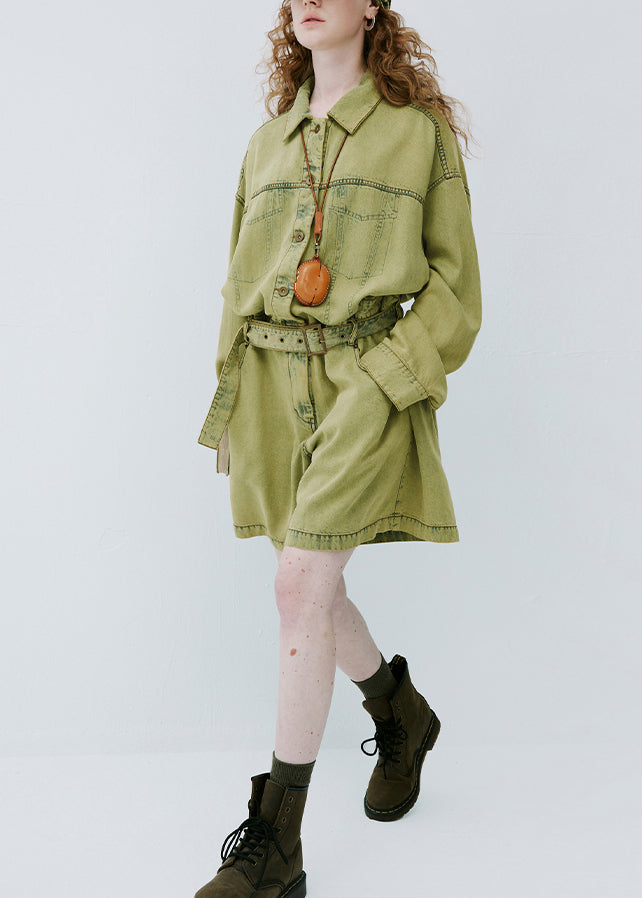 Jean Jacket Yellow Green Oversized Long Sleeves - EasyApparels