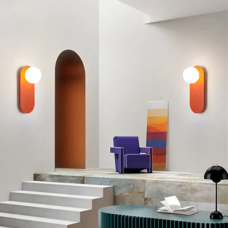 Rangora™ – Applique Murale LED Orange & Noire Moderne avec Globe en Verre