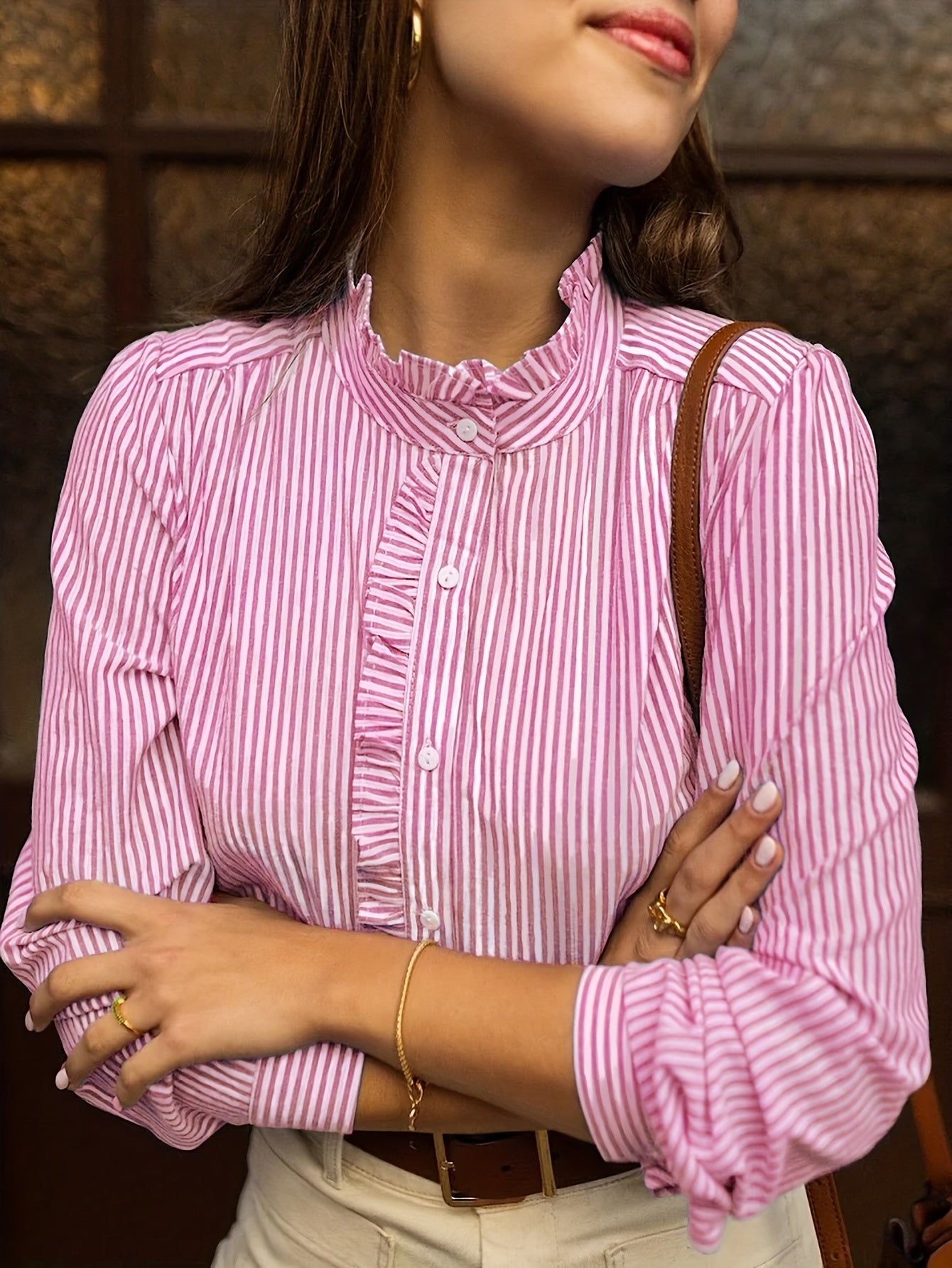 Rayelia™ – Chemisier Femme Rayé Chic à Manches Longues Boutonnées