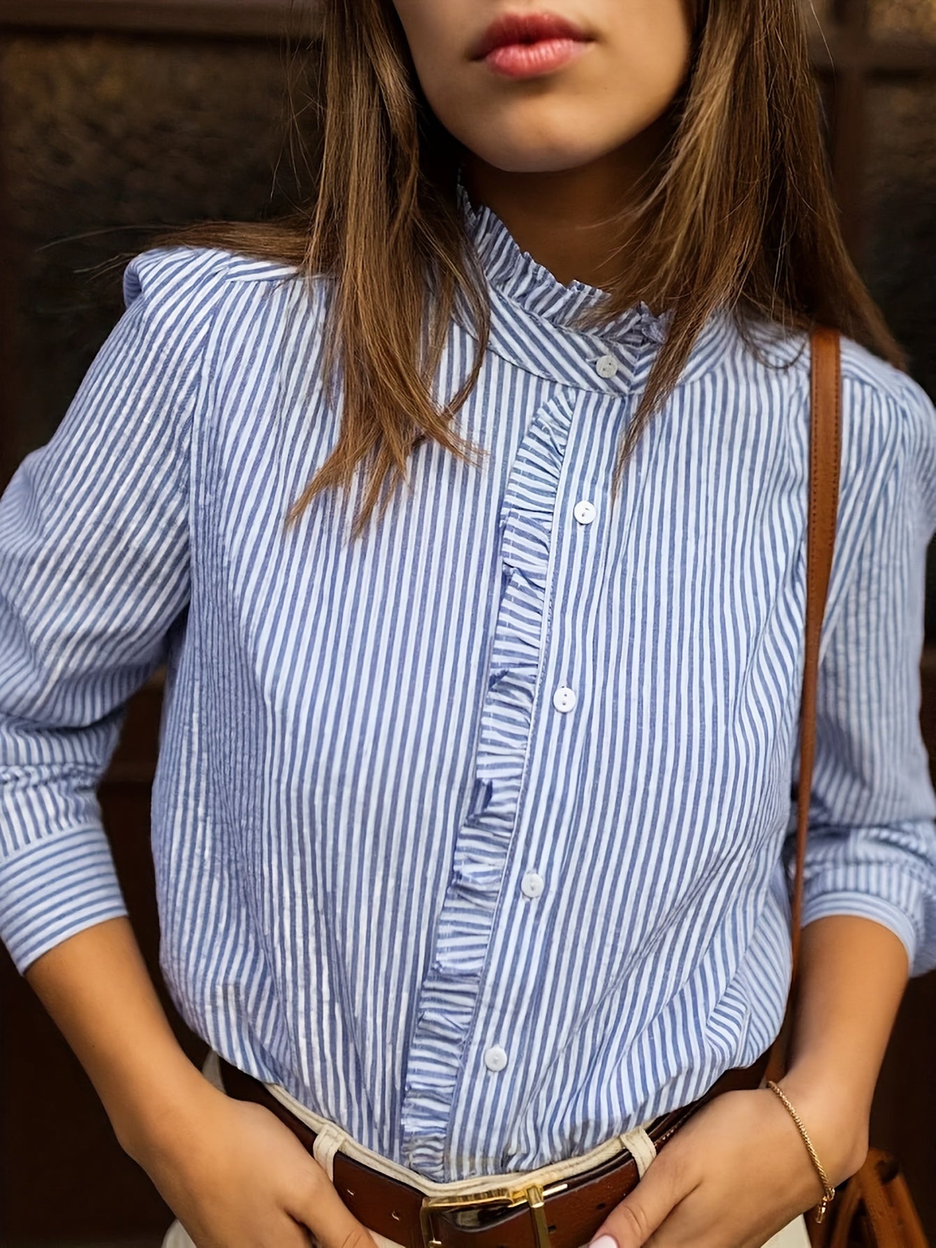 Rayelia™ – Chemisier Femme Rayé Chic à Manches Longues Boutonnées