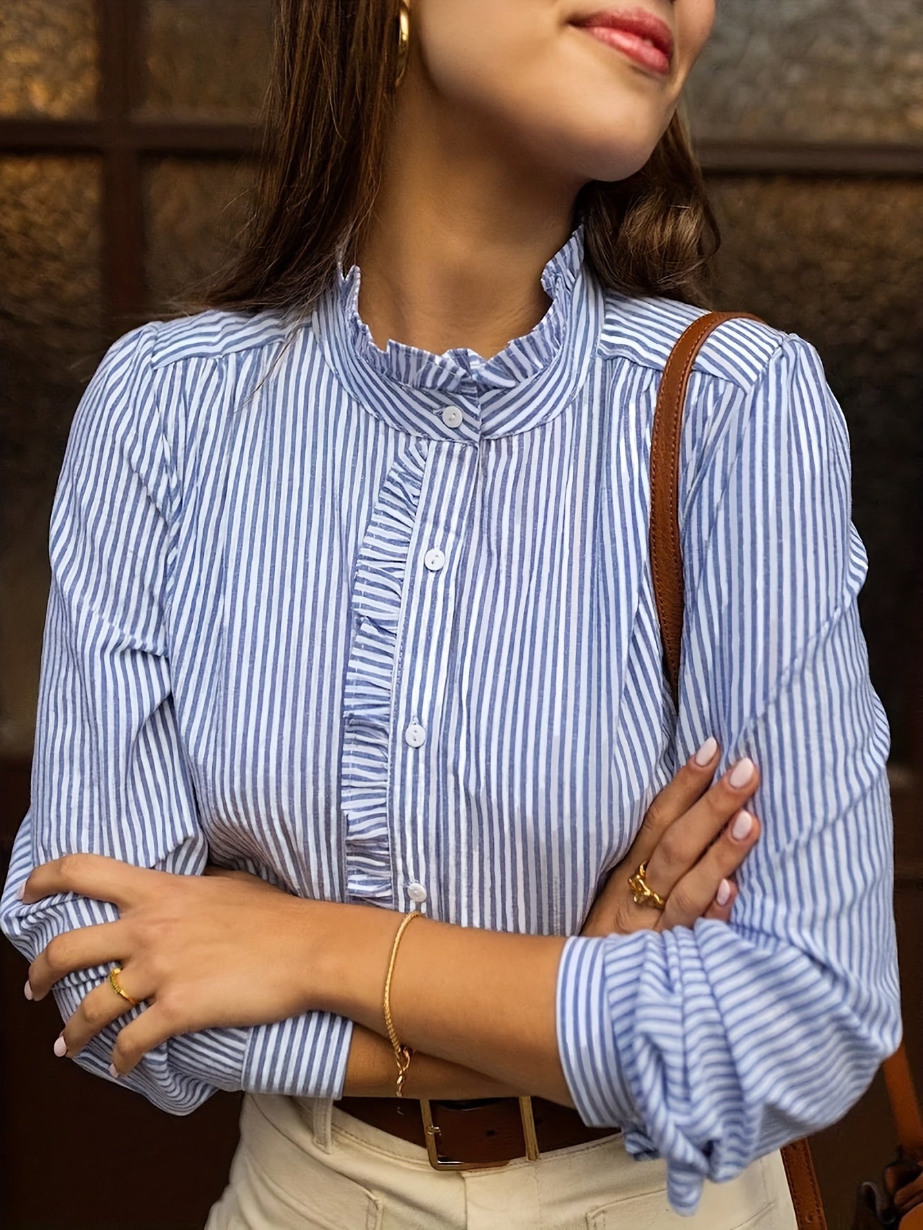 Rayelia™ – Chemisier Femme Rayé Chic à Manches Longues Boutonnées
