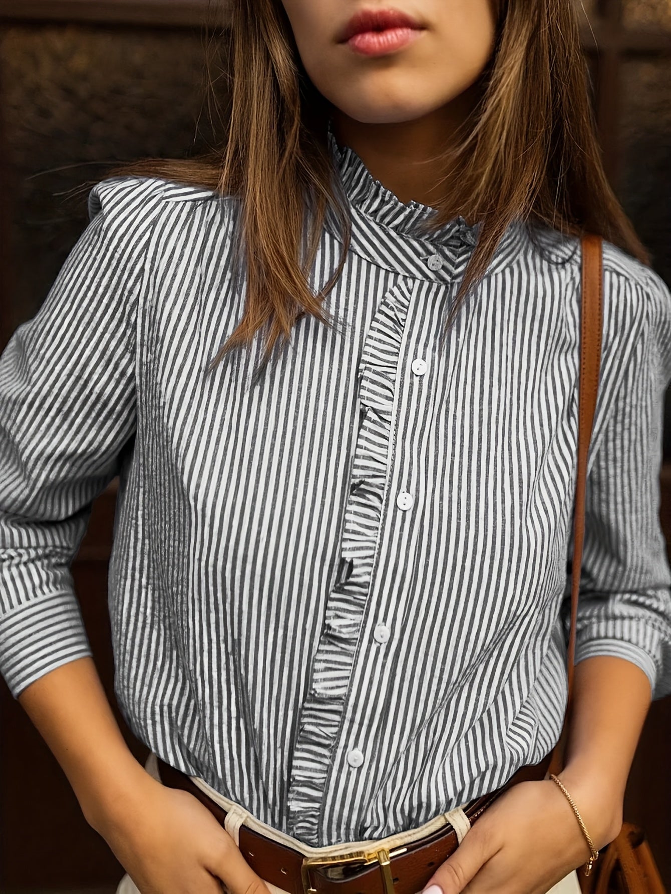 Rayelia™ – Chemisier Femme Rayé Chic à Manches Longues Boutonnées