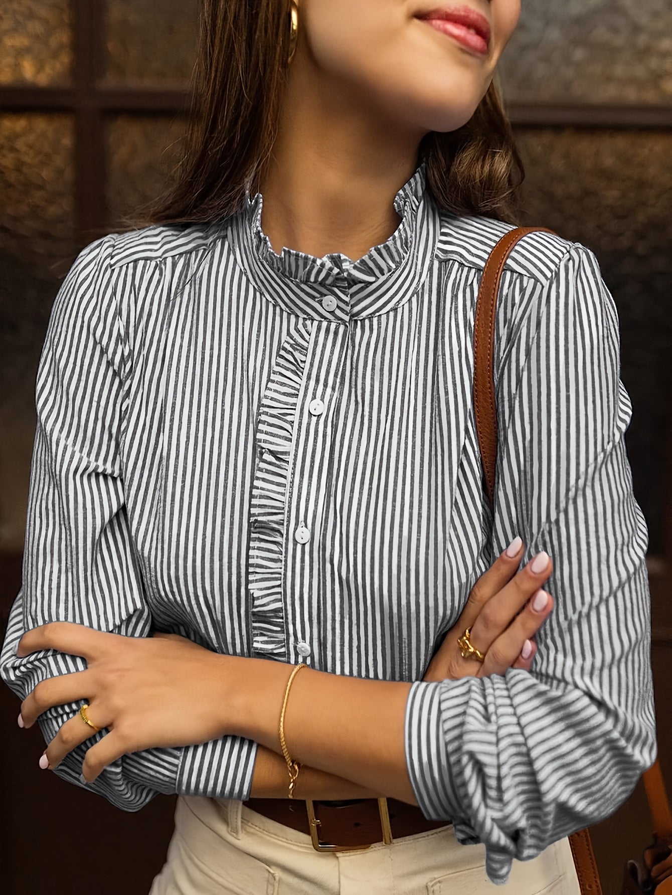Rayelia™ – Chemisier Femme Rayé Chic à Manches Longues Boutonnées