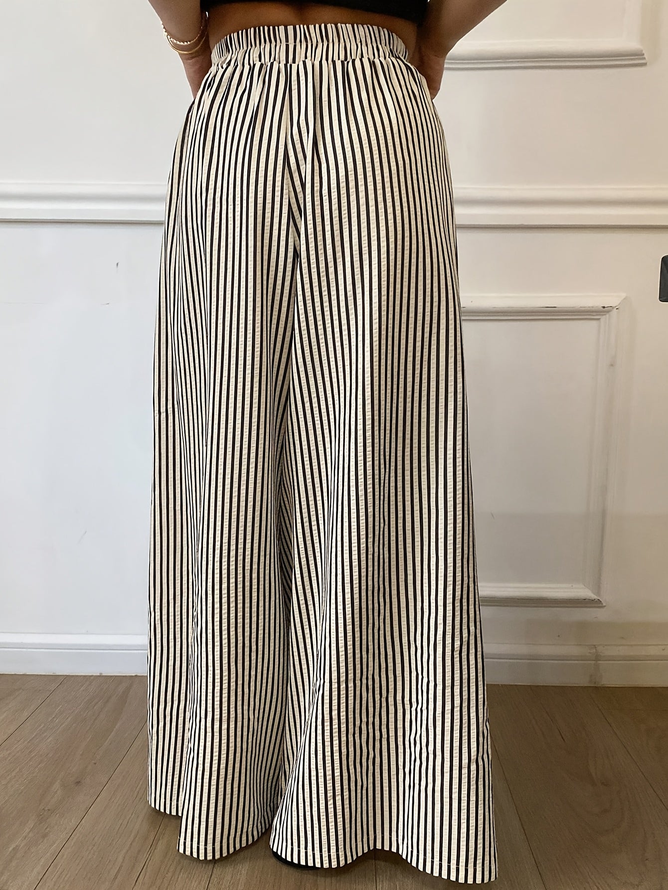 Rayureea™ – Pantalon Femme Taille Haute à Rayures Chic & Fluide