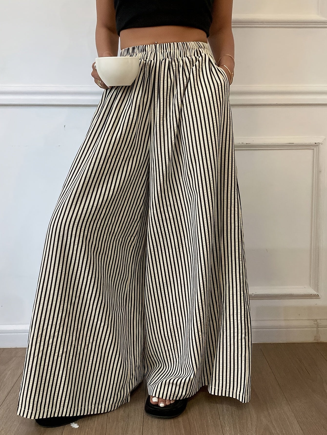 Rayureea™ – Pantalon Femme Taille Haute à Rayures Chic & Fluide
