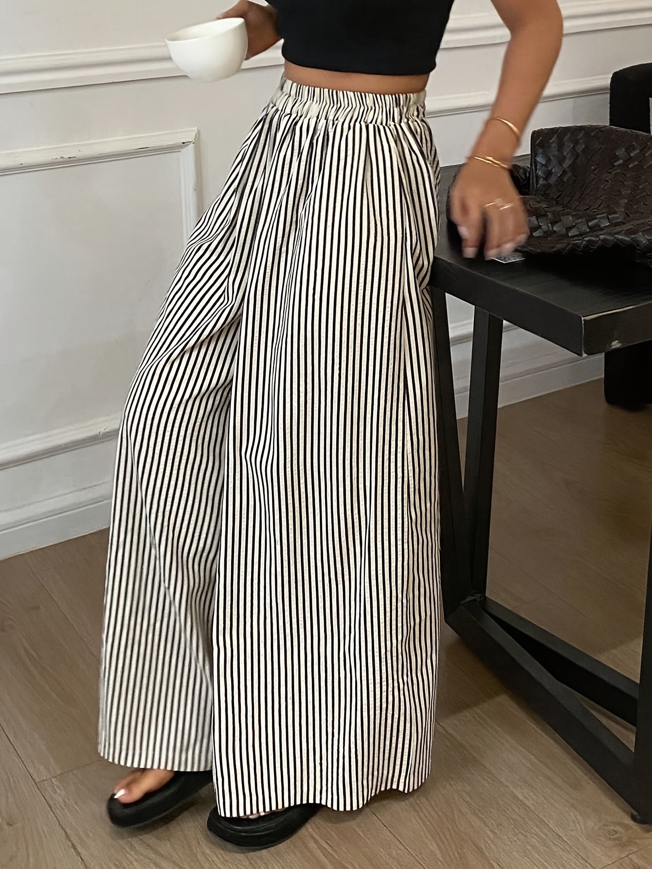 Rayureea™ – Pantalon Femme Taille Haute à Rayures Chic & Fluide