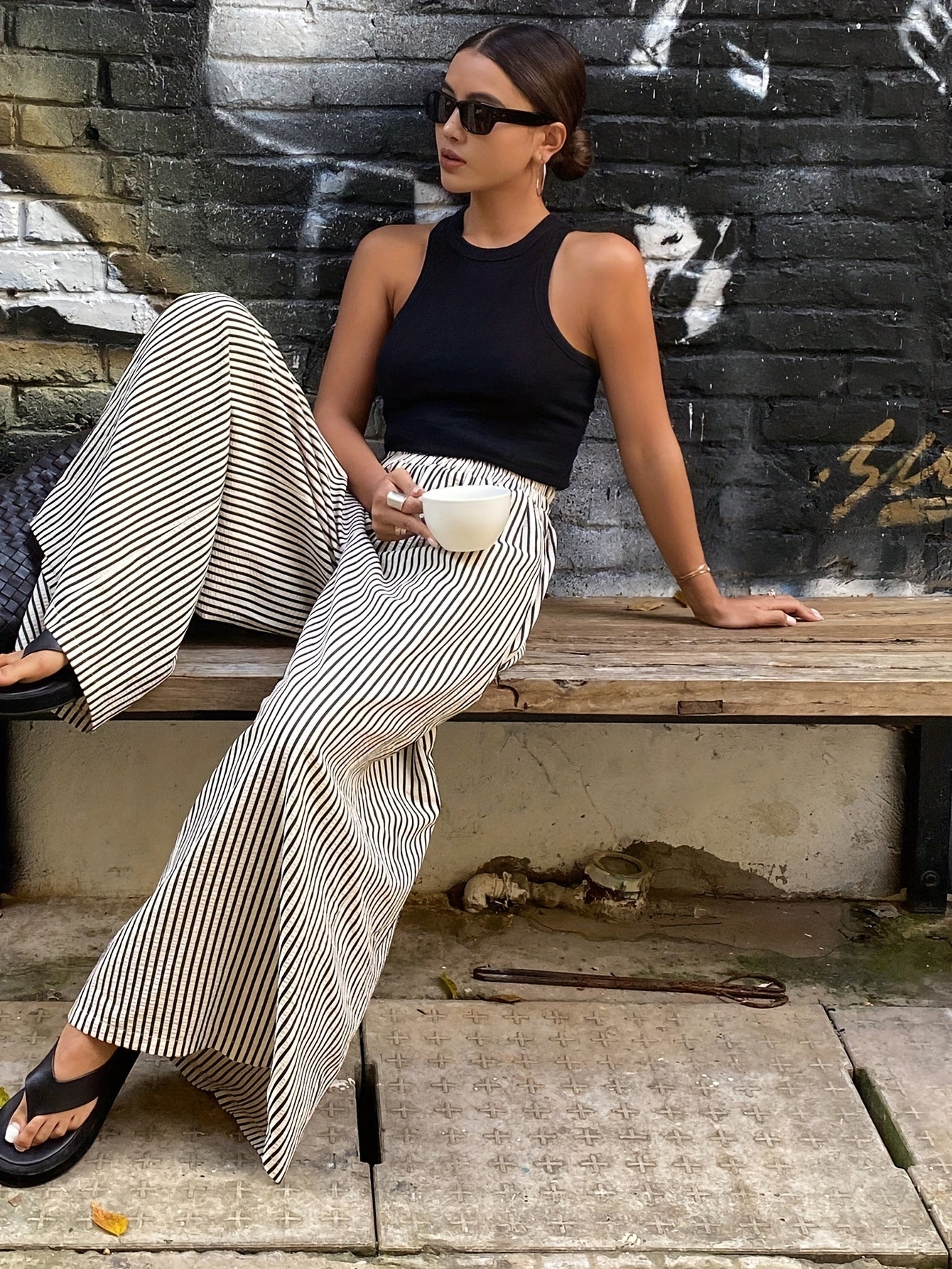Rayureea™ – Pantalon Femme Taille Haute à Rayures Chic & Fluide