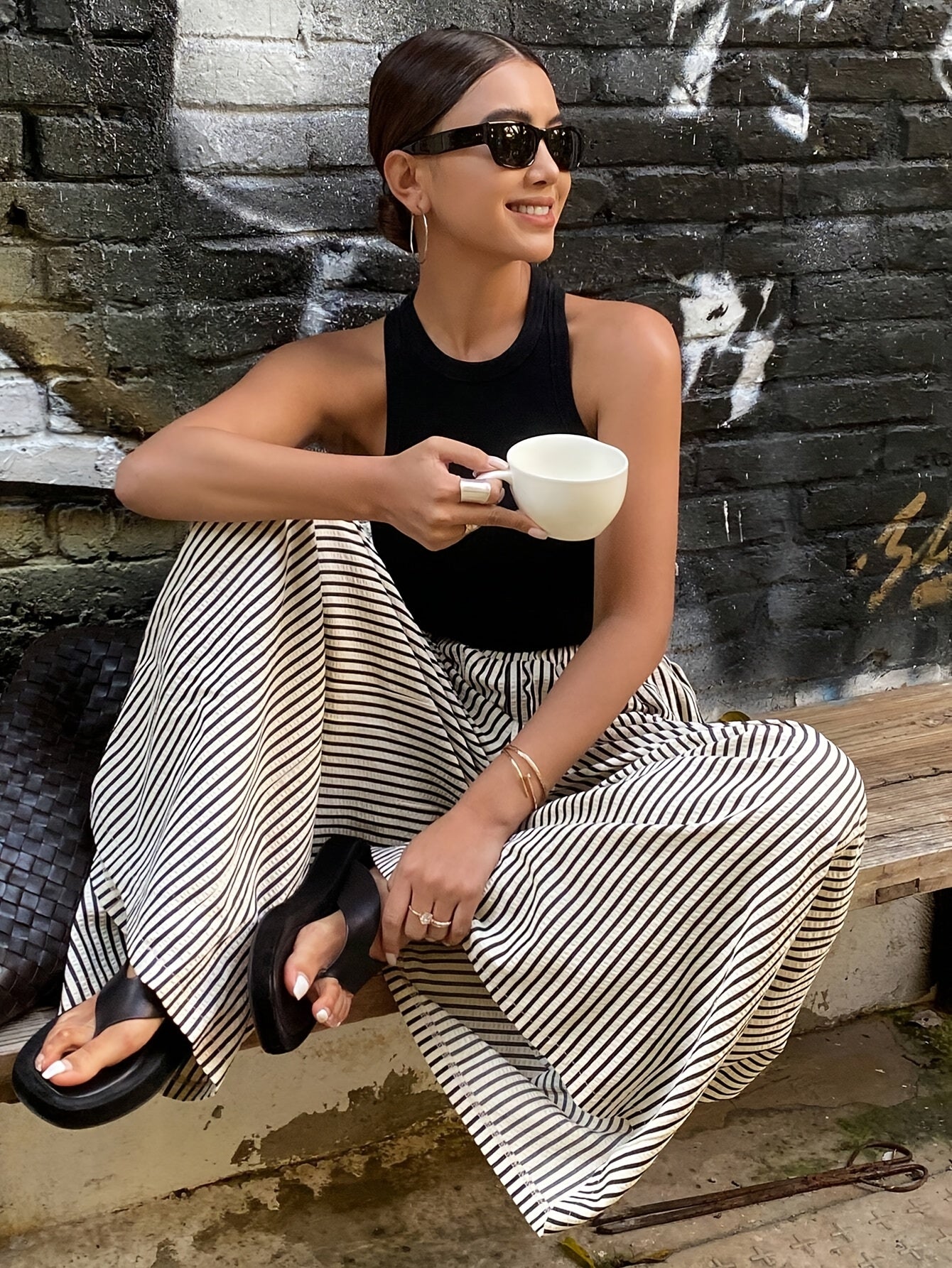 Rayureea™ – Pantalon Femme Taille Haute à Rayures Chic & Fluide