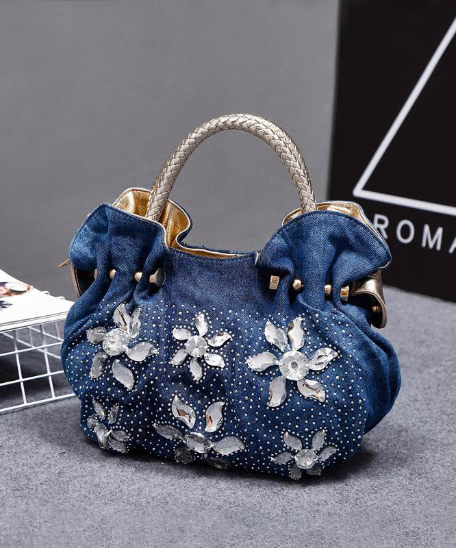 Sac à main vintage décontracté en jean bleu fleuri - EasyApparels