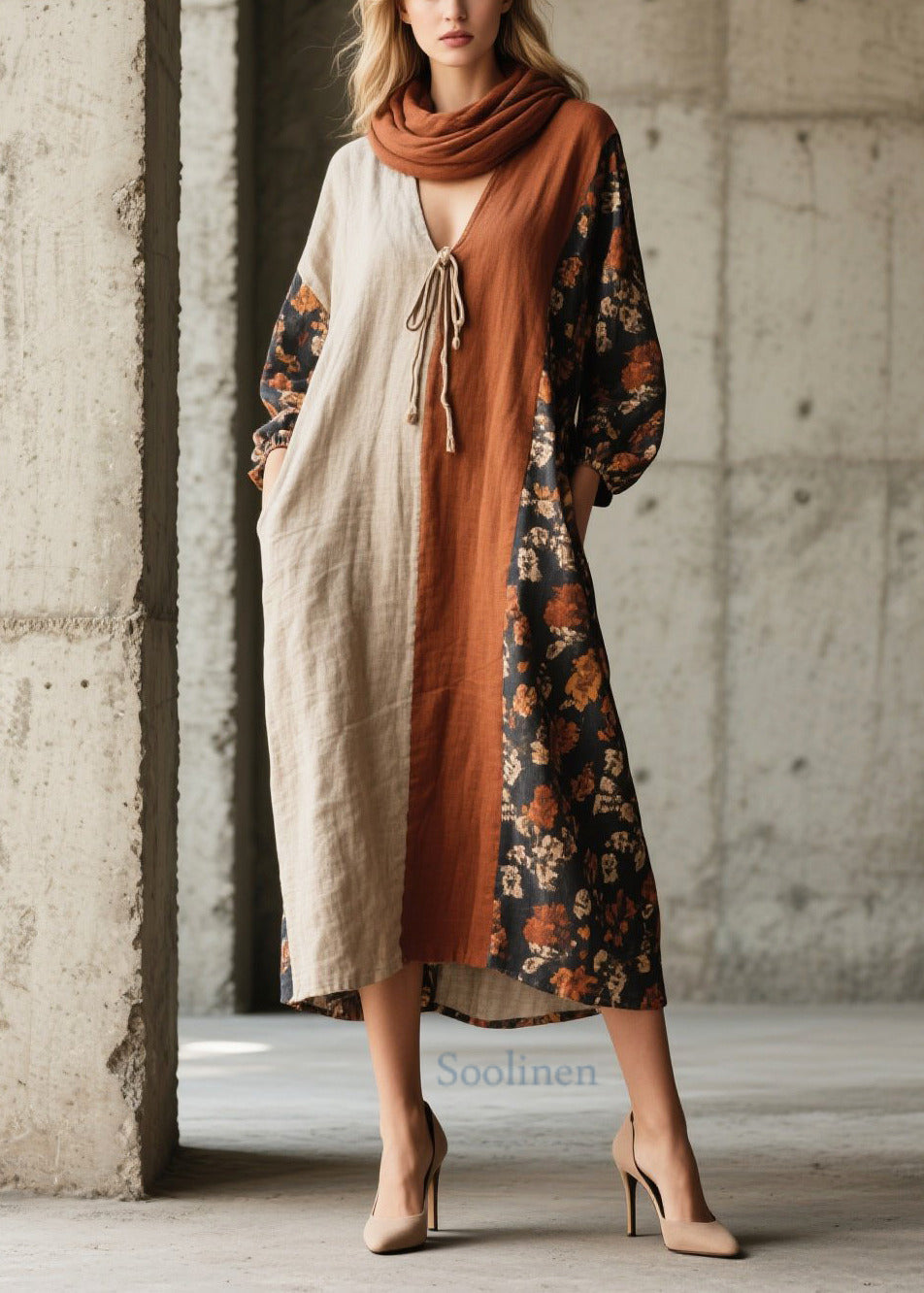Robe décontractée en coton imprimé pour automne - EasyApparels