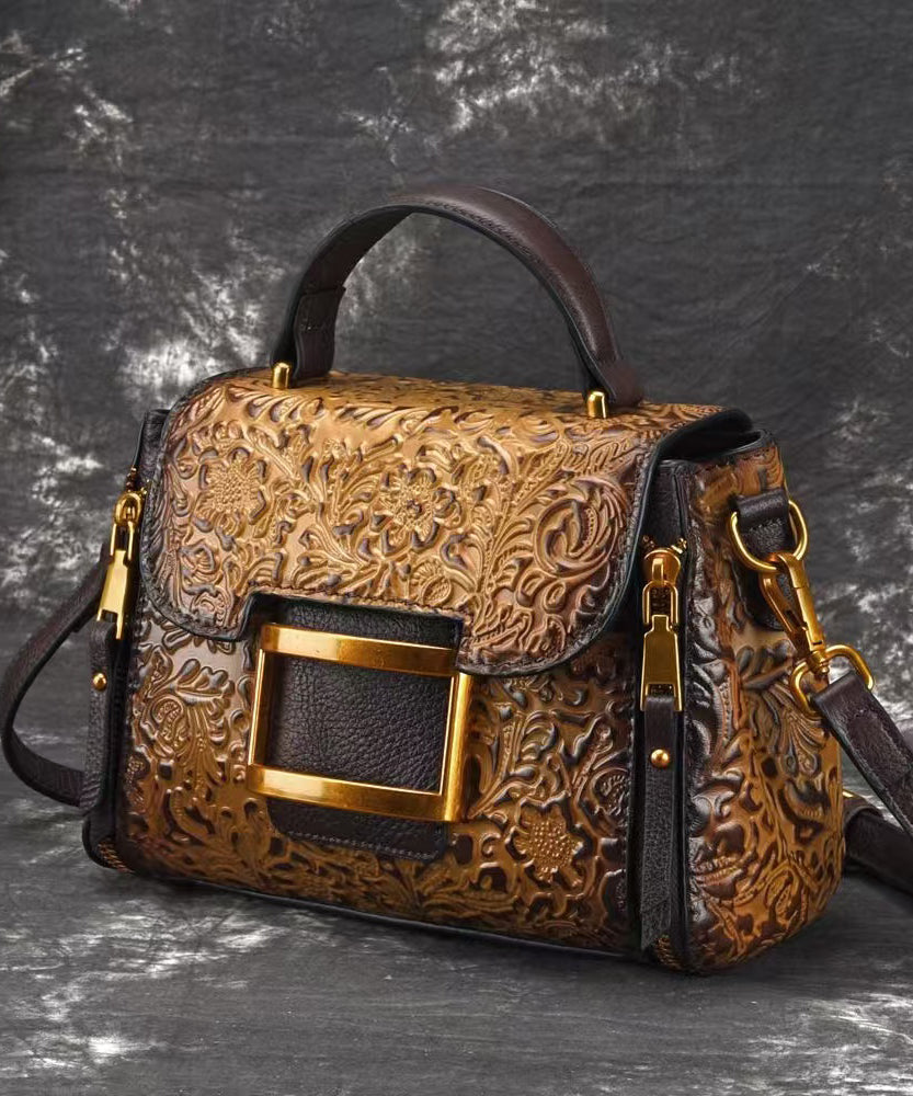 Vieux sac à main en cuir jaune épais et robuste - EasyApparels