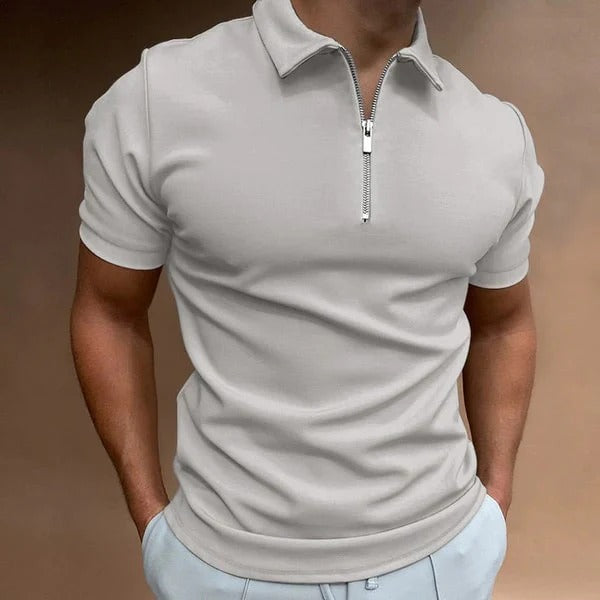 Polo Homme Taille Slim avec Col Montant et Fermeture Éclair