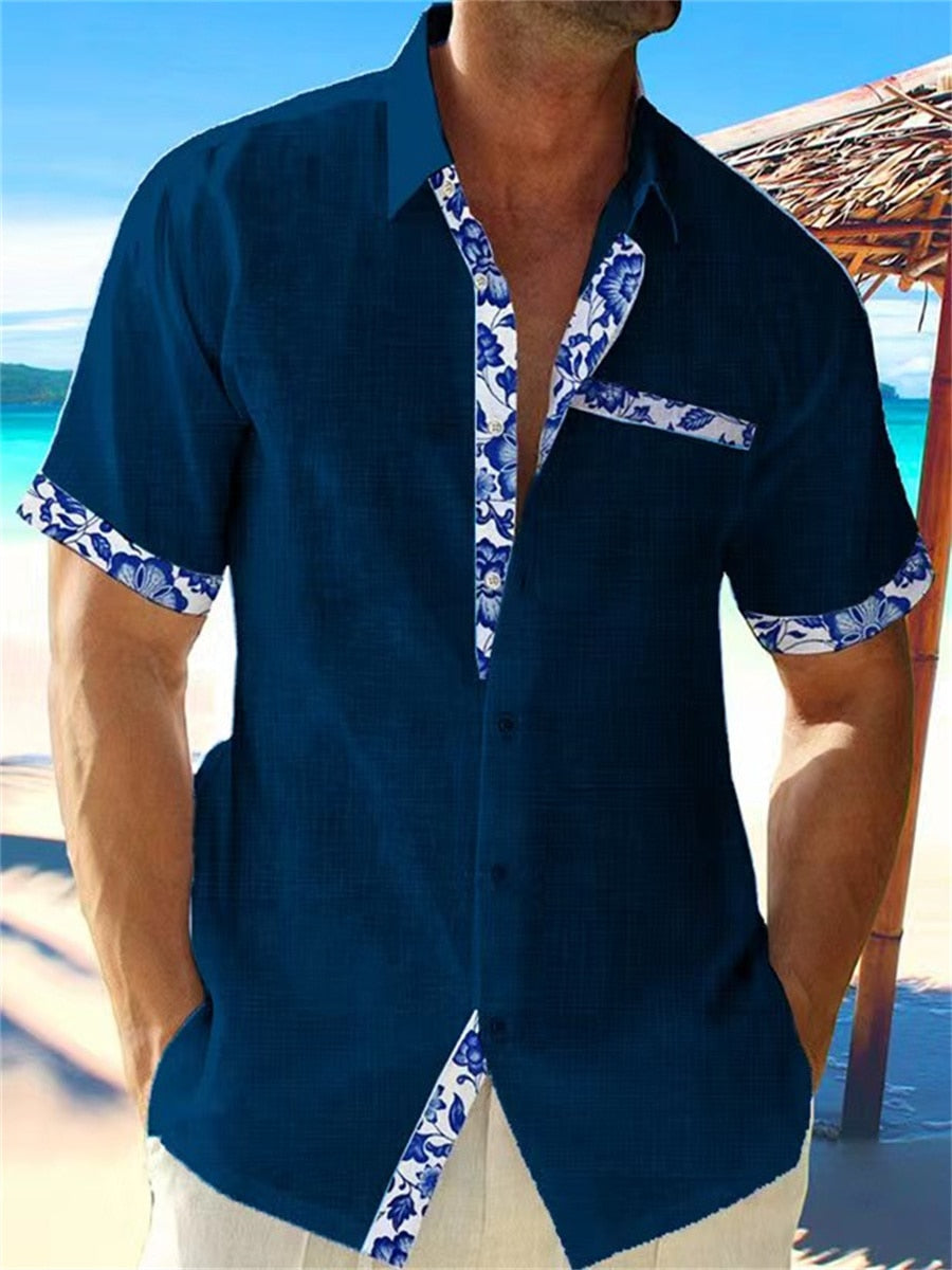 Chemise Homme Coton Manches Courtes Imprimé Floral