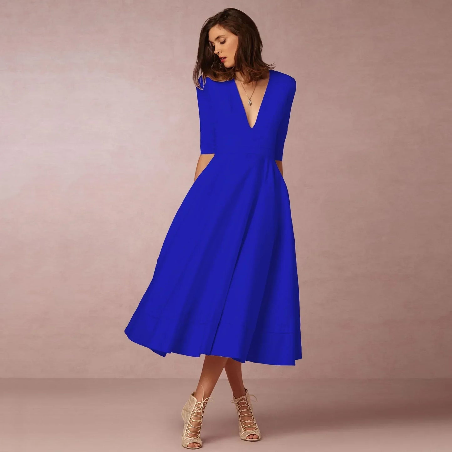 Robe Femme Coton Mélangé Élégante Taille Cintrée