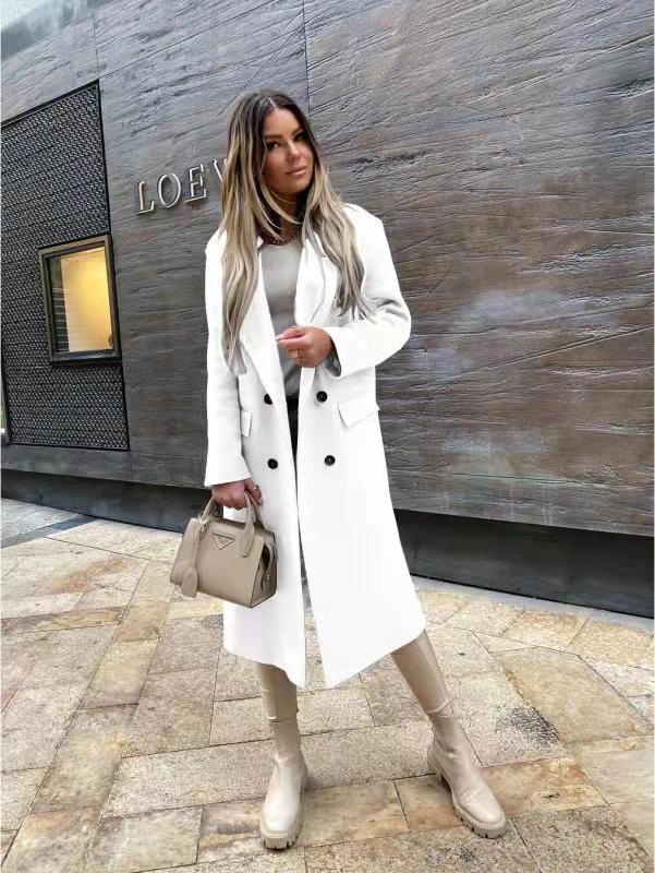 Manteau Femme Noir Chic avec Sac en Cuir Beige