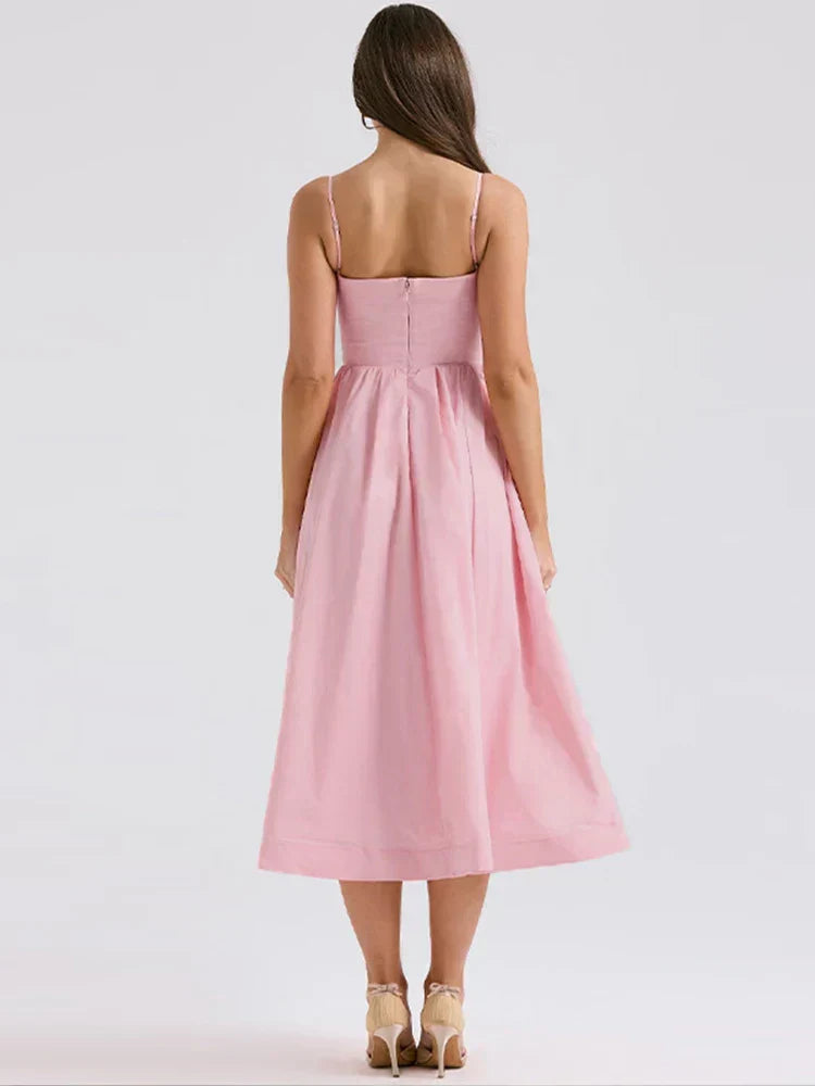 Robe Courte Rose à Taille Étroite sans Manches avec Style Vintage