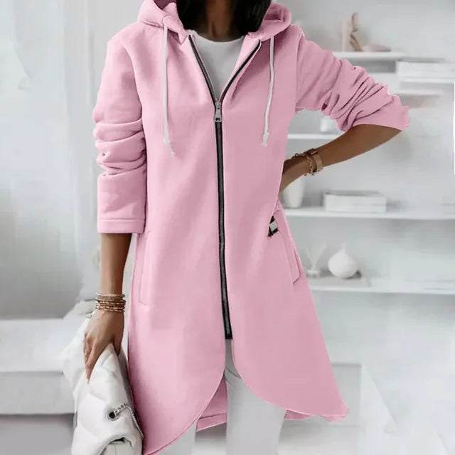 Veste Capuche Longue Femme Décontractée et Zippée