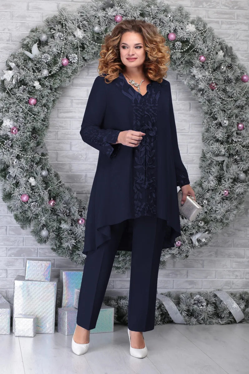 Robe Grande Taille Élégante avec Décoration Brodée