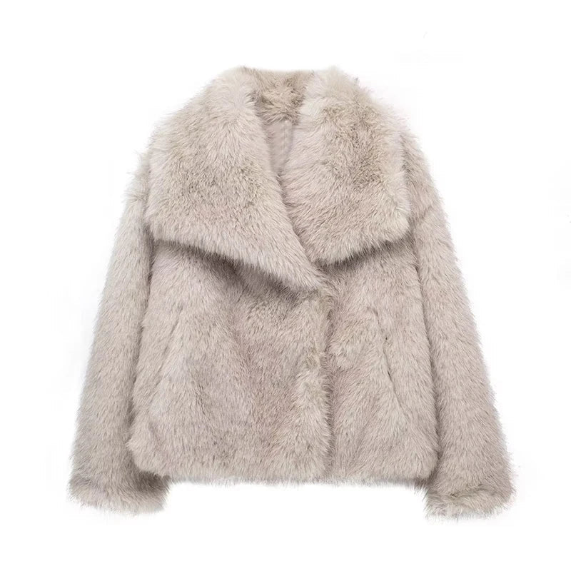 Manteau Fausse Fourrure Élégant Blanc Crème Féminin - PanierRoyale