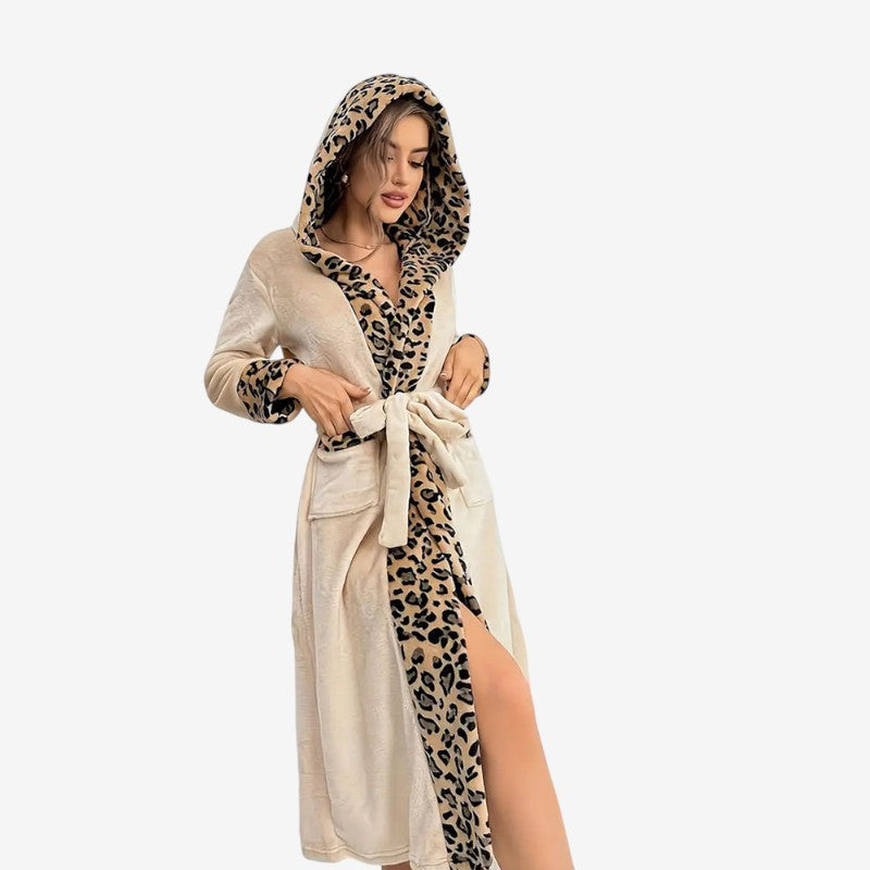 Peignoir Capuche Doux Léopard Féminin