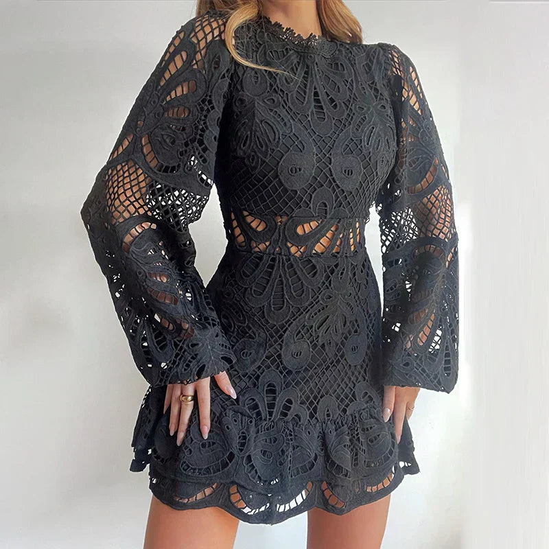 Natalia™ – Robe Femme en Dentelle Longue Élégante avec Ourlet Volant-5
