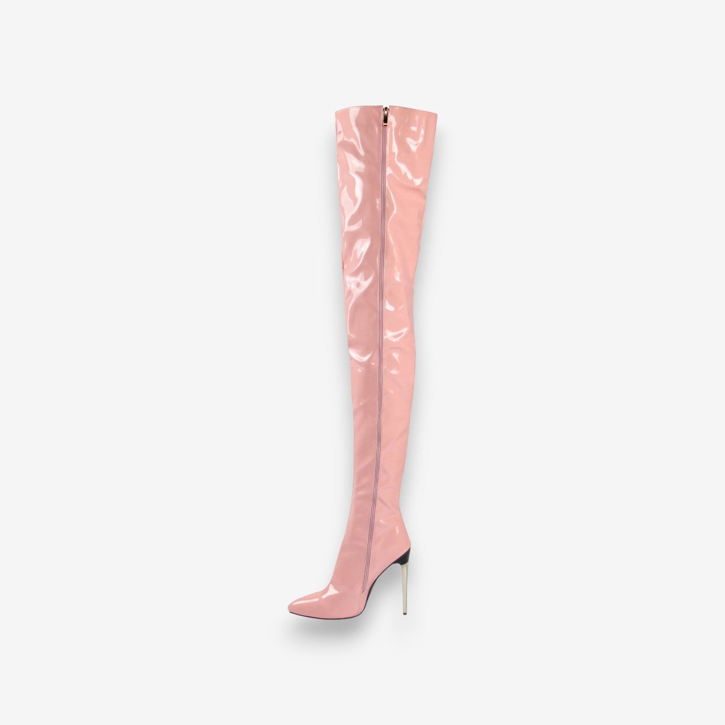 Bottes Femme Haut Talon Pointu avec Fermeture Éclair Noir
