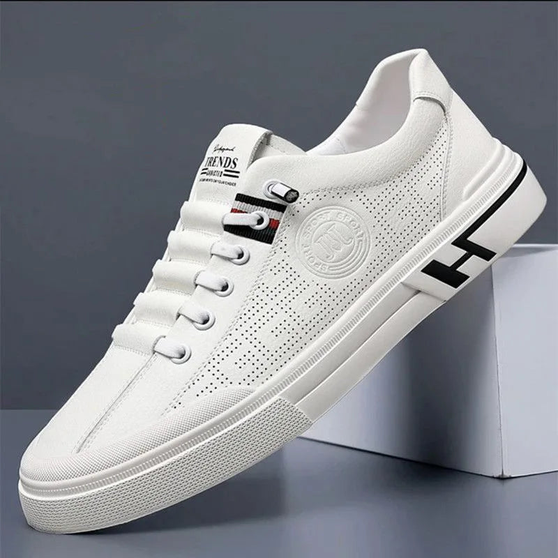Chaussure running homme cuir brun respirant