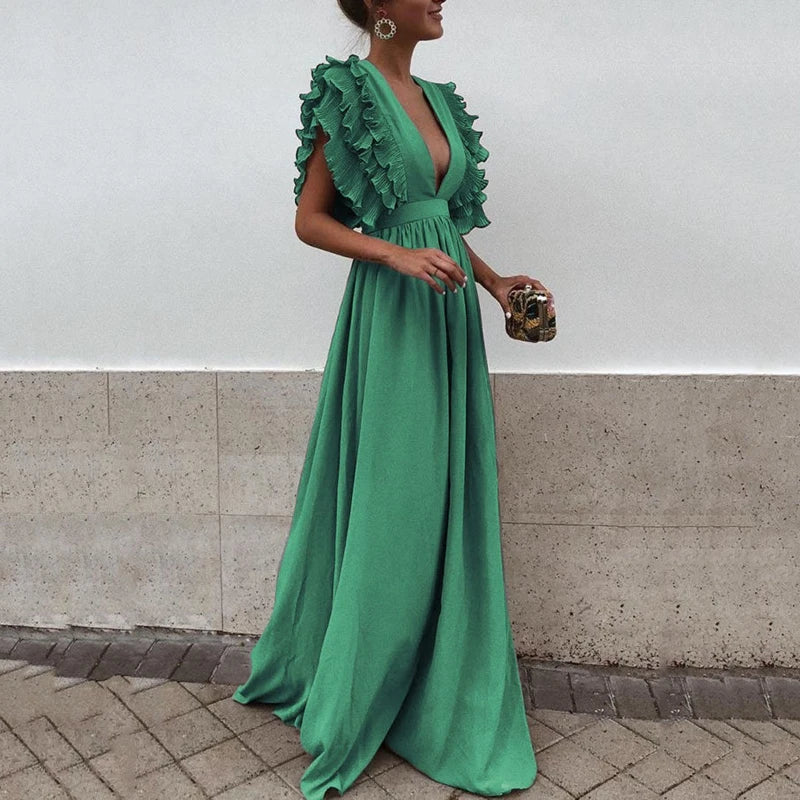 Variant image for Vivienne™ – Robe Femme Longue Élégante avec Manches Ruchées Chic-5